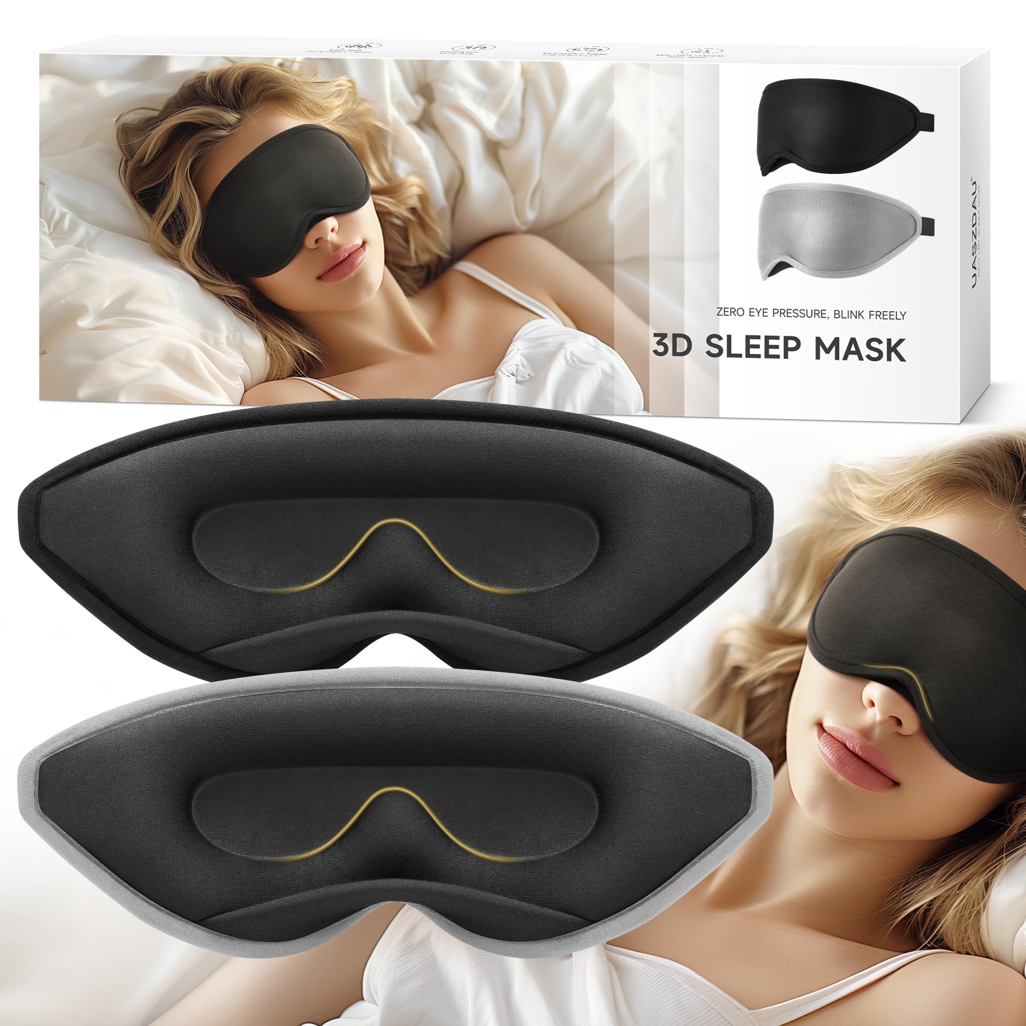 Ecliptix 3D Contoured Sleep Eye Mask – 2-Pack, 100% Light Blocking